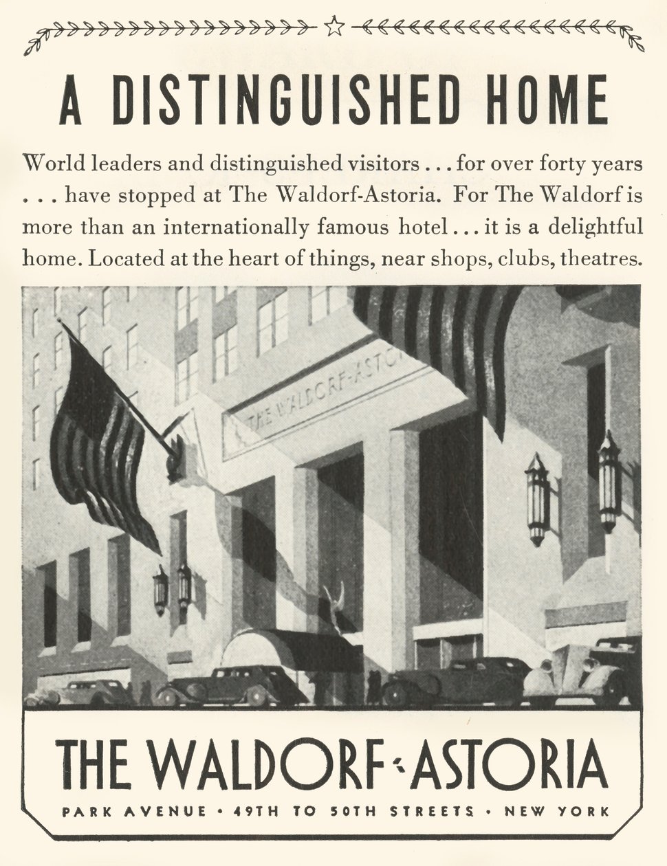 Advertisement for the Waldorf-Astoria Hotel in New York by Unbekannt