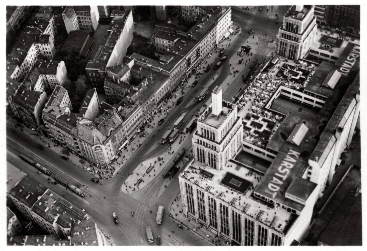 Aerial view of Hermannplatz, Berlin Neukoelln, Germany, from a Zeppelin by Unbekannt