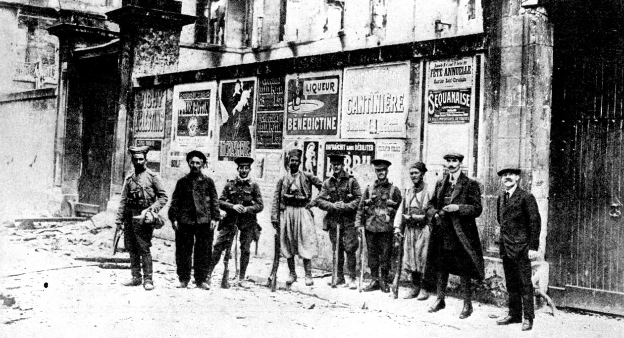 African Chasseur, Two Turcos and Three British Soldiers, Soissons, France, First World War by Unbekannt