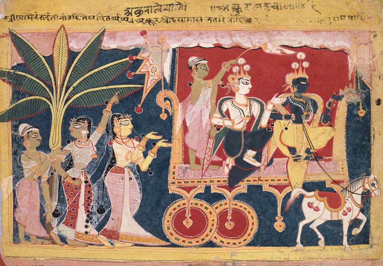 Akrura Drives Krishna and Balarama to Mathura (Isarda Bhagavata Purana) by Unbekannt