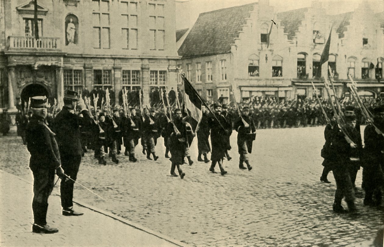 Albert I of Belgium Reviewing Troops, First World War, 1914 by Unbekannt