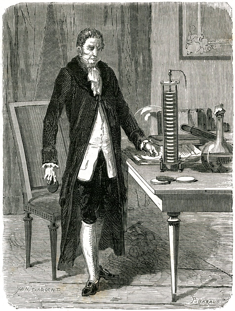 Alessandro Volta, Italian physicist, demonstrating his electric pile battery, c1800 c1870 by Unbekannt