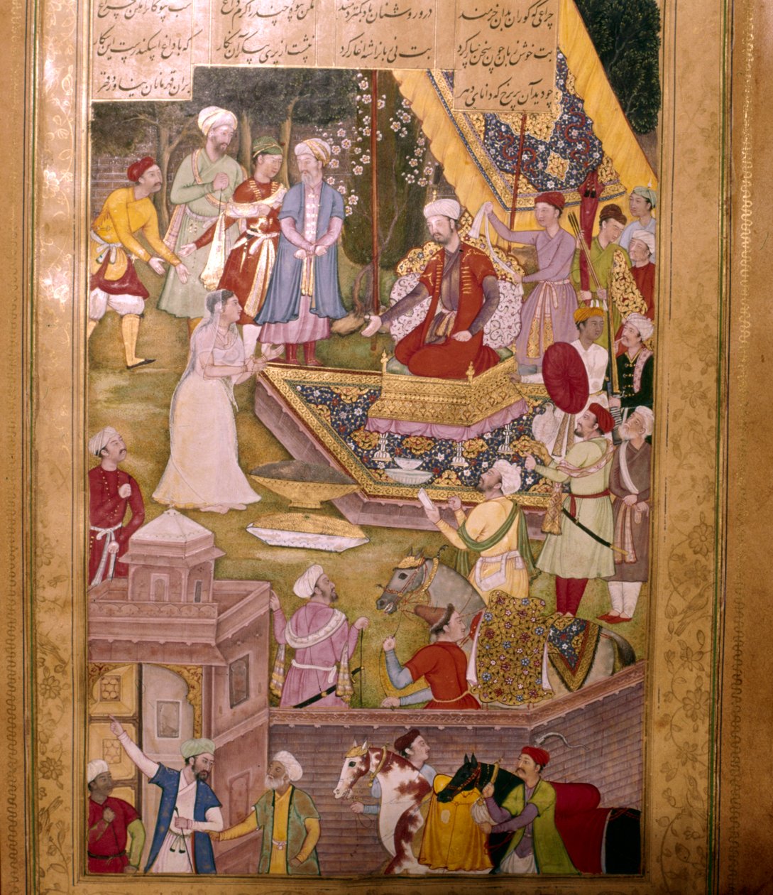 Alexander the Great of Macedon Iskandar is brought by a priestess to spare an idol from destruction by Unbekannt