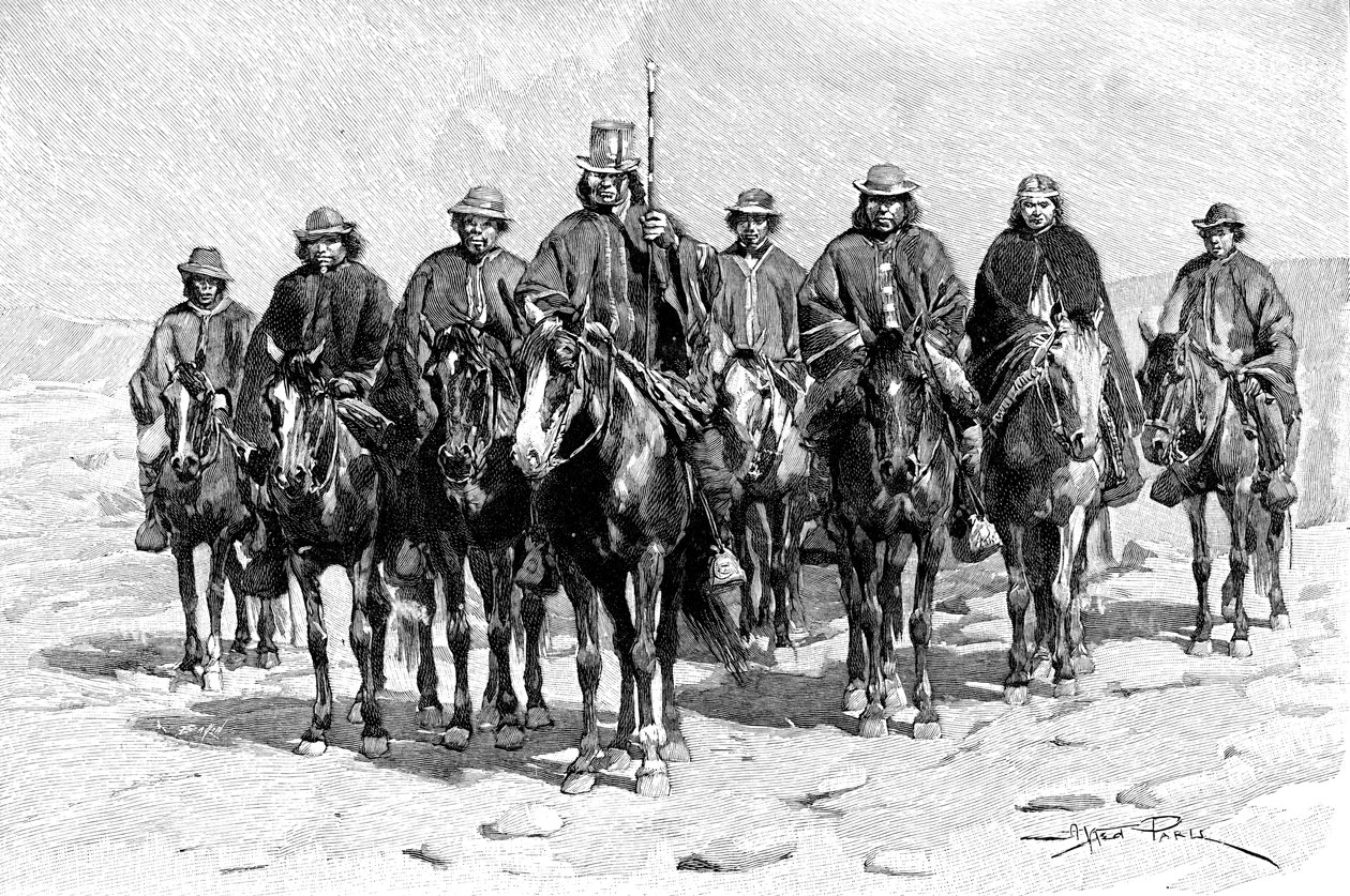 An Araucanian Mapuche chief and his staff, ChileArgentina by Unbekannt