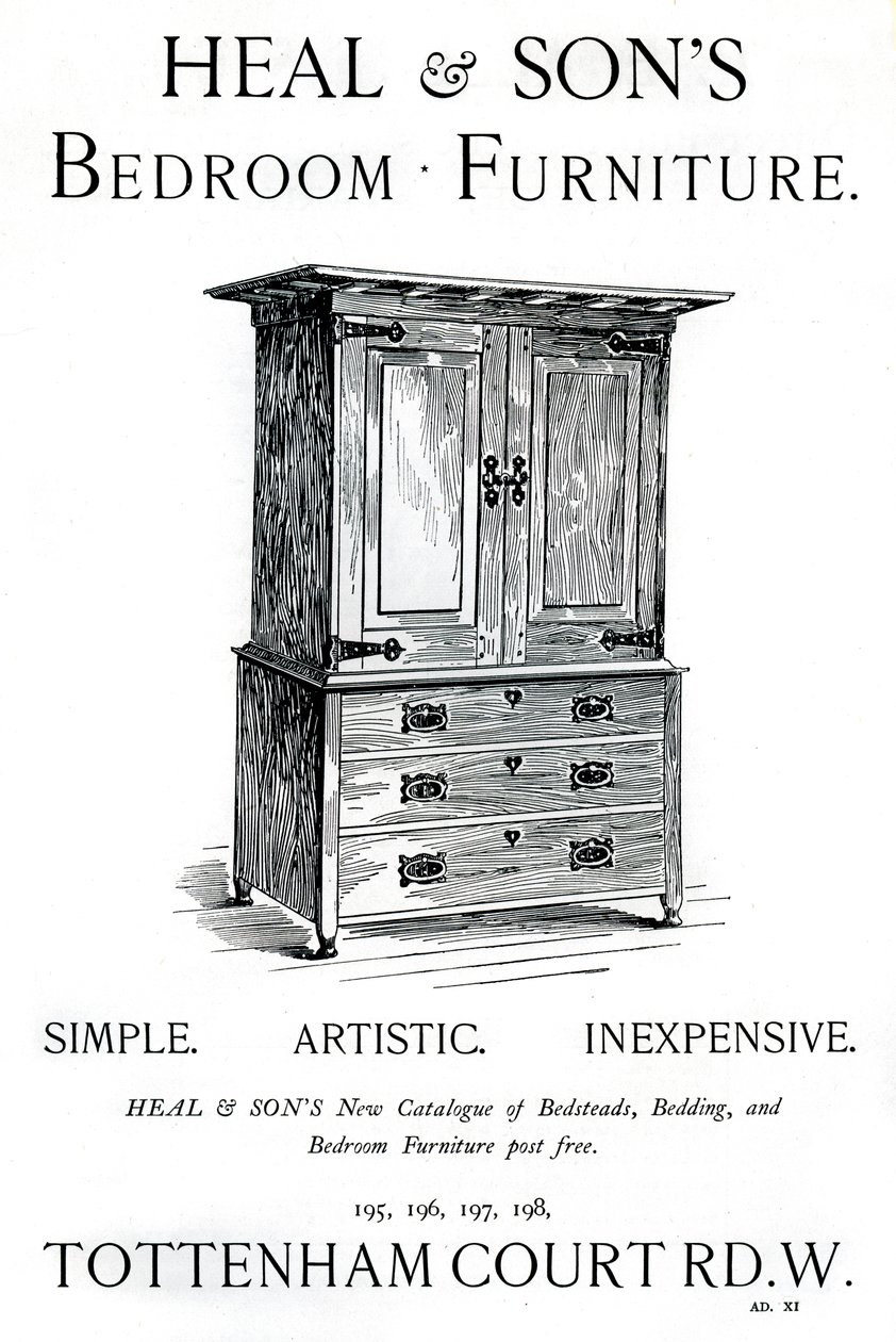 An advertisement for Heal and Sons bedroom furniture by Unbekannt