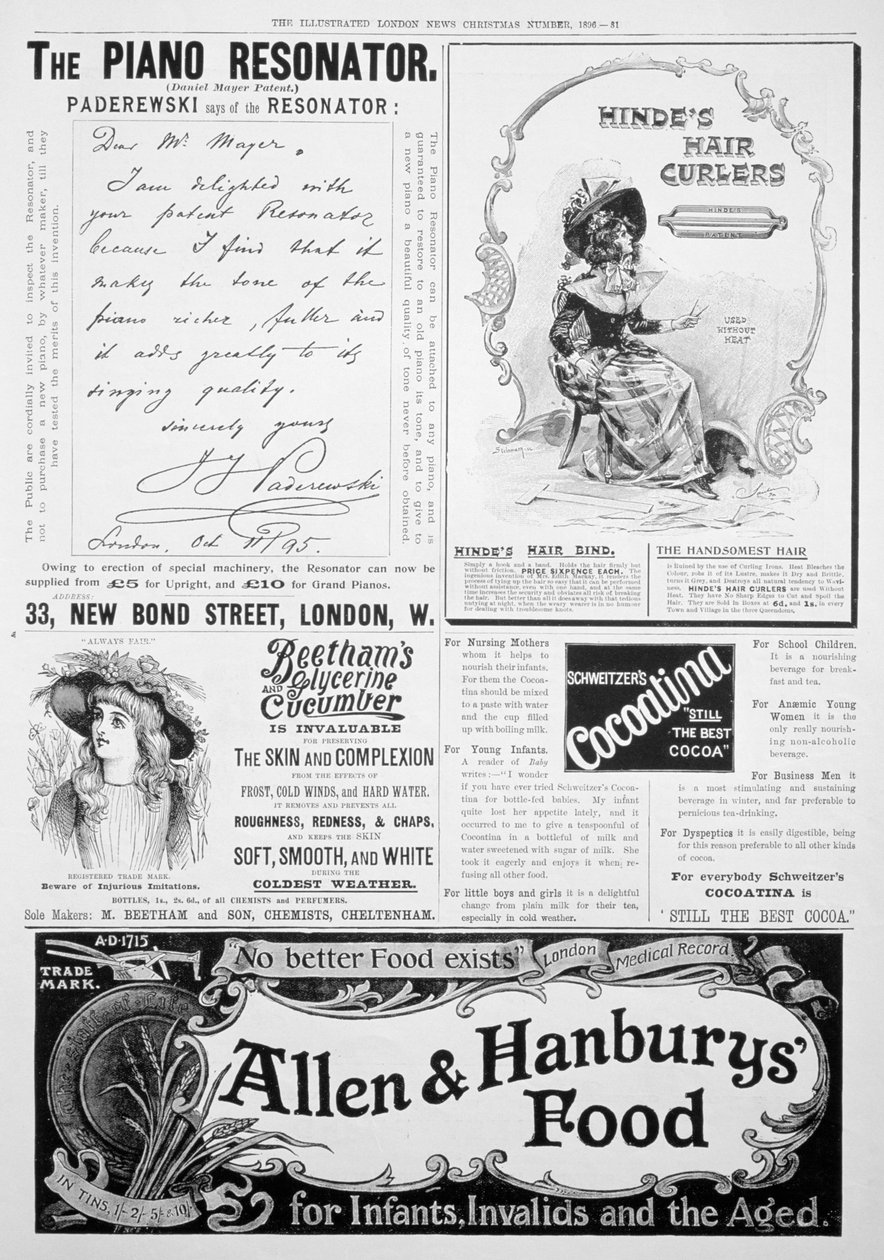 An advertising page in the Illustrated London News, Christmas number, 1896 by Unbekannt