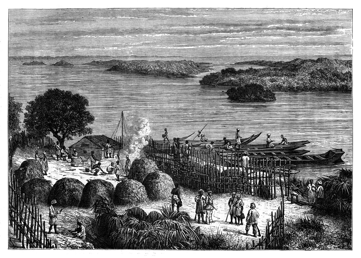 An encampment on the River Congo, Africa by Unbekannt