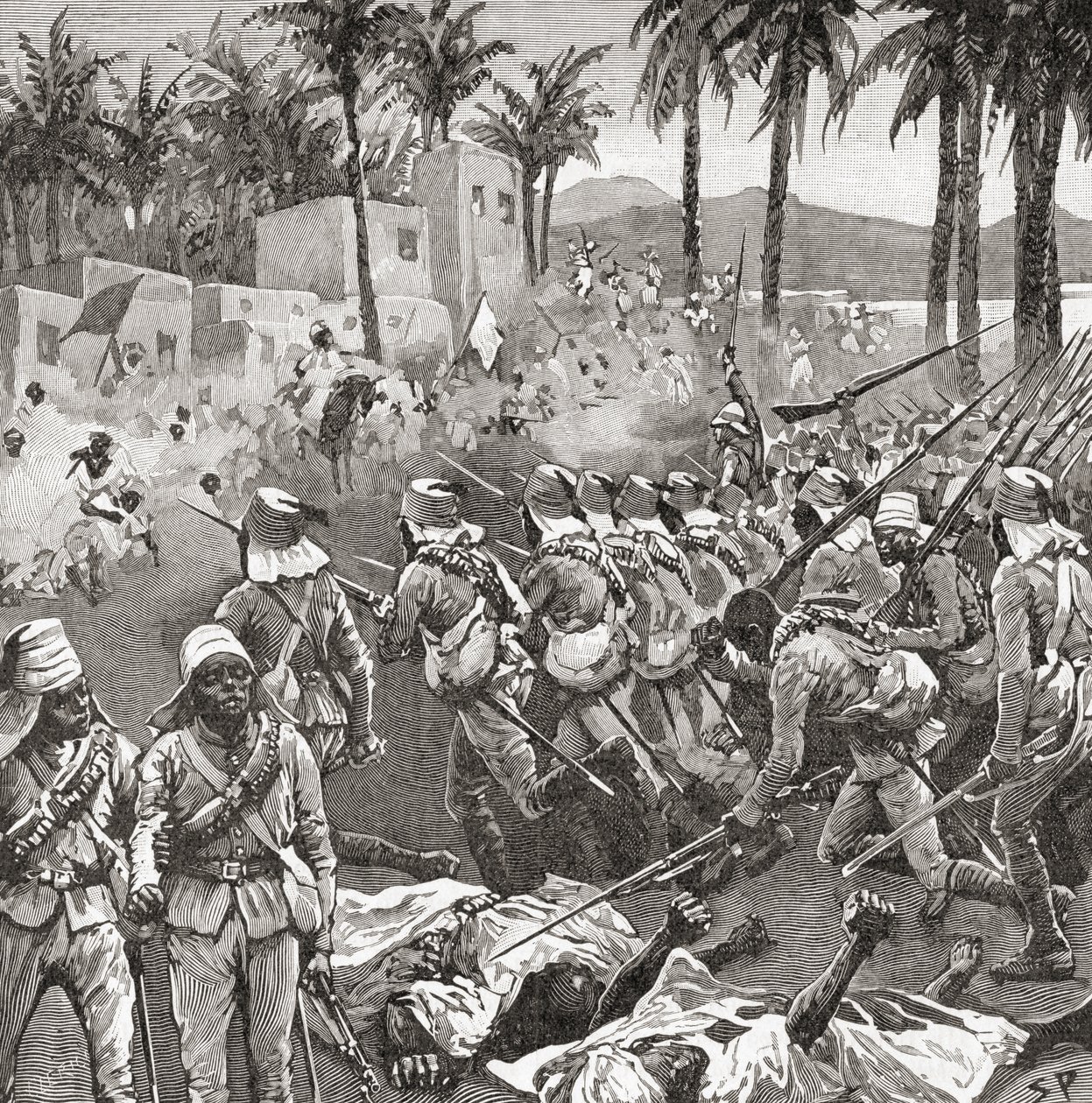 Anglo-Egyptian troops storm the village of Ferkeh at the Battle of Ferkeh or Firket, 7 June 1896, during the Mahdist War by Unbekannt