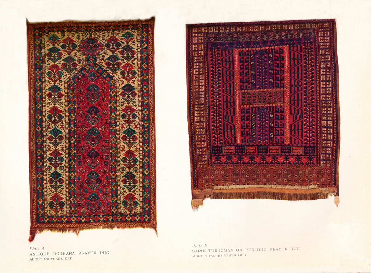 Antique Bokhara Prayer Rug and Sarik Turkoman or Punjdeh Prayer Rug by Unbekannt
