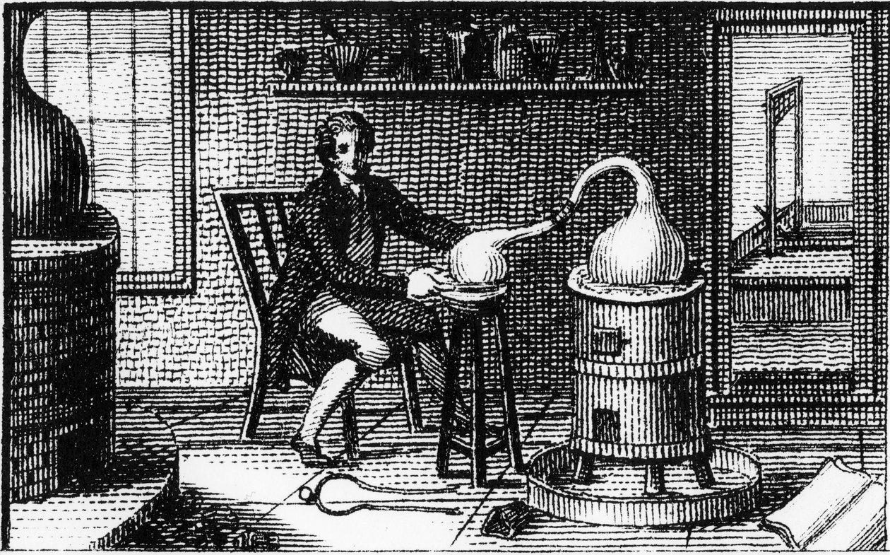 Antoine Laurent Lavoisier, 18th century French chemist, in his laboratory by Unbekannt