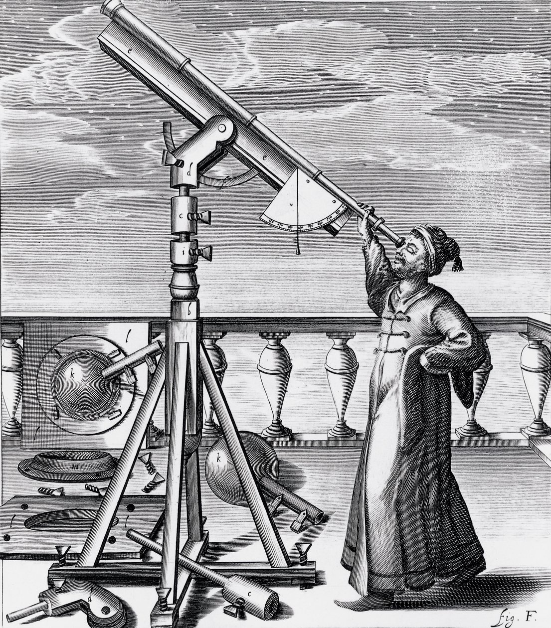 Astronomical telescope with observer by Unbekannt