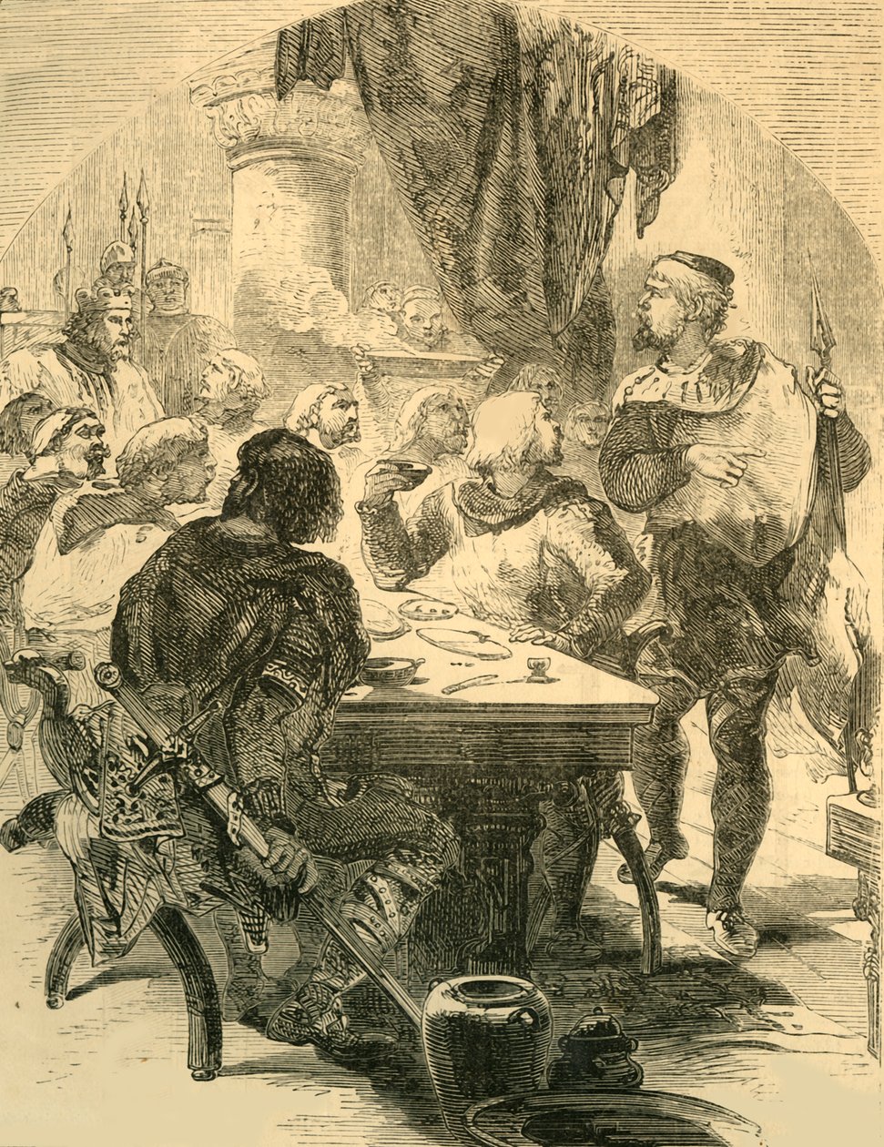 At a Banquet Given by Harold, He Receives the News of the Invasion of the Normans, c1890 by Unbekannt