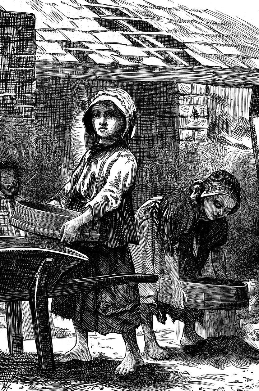 Barefoot Girls Sifting Dust in a Brickyard by Unbekannt
