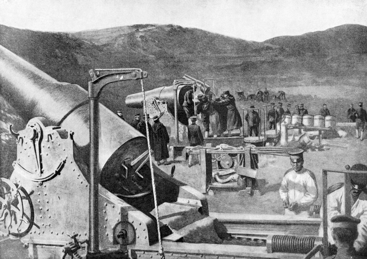Battery of Japanese Siege Guns Bombarding Port Arthur, Russo-Japanese War by Unbekannt