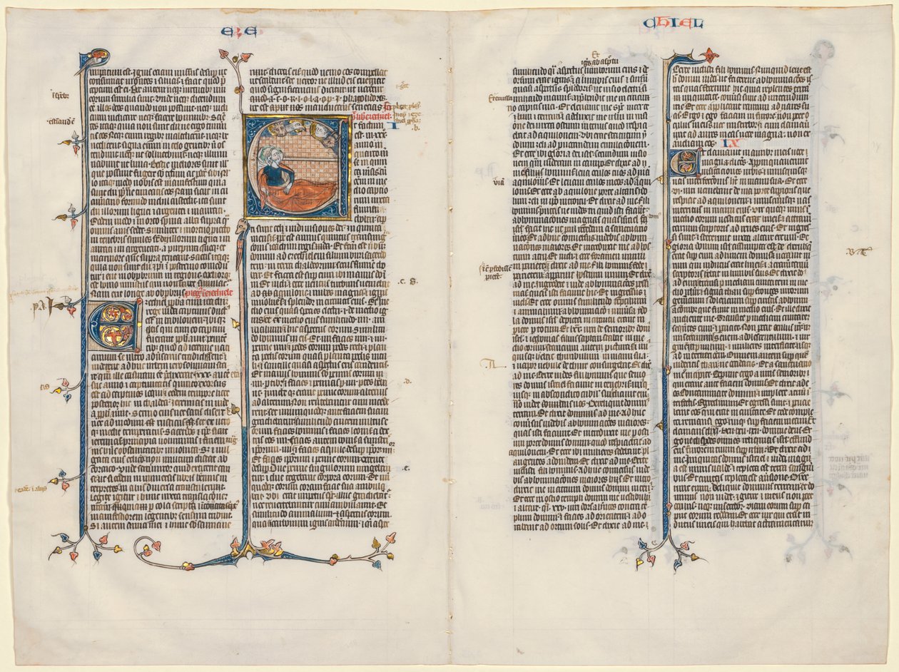 Bifolium from a Bible: Initial E[t factum est] with Ezekiel by Unbekannt