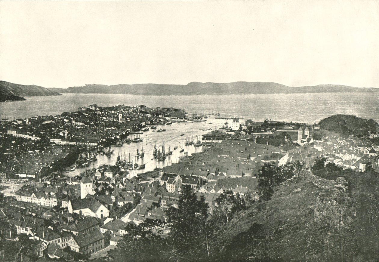 Birds eye view of the harbour, Bergen, Norway, 1895 by Unbekannt