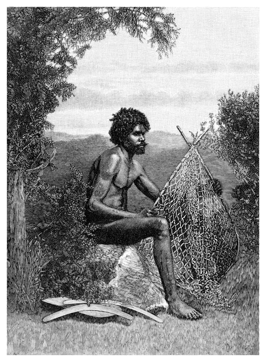 Blackfellow Mending His Net, Australia, 1886 by Unbekannt