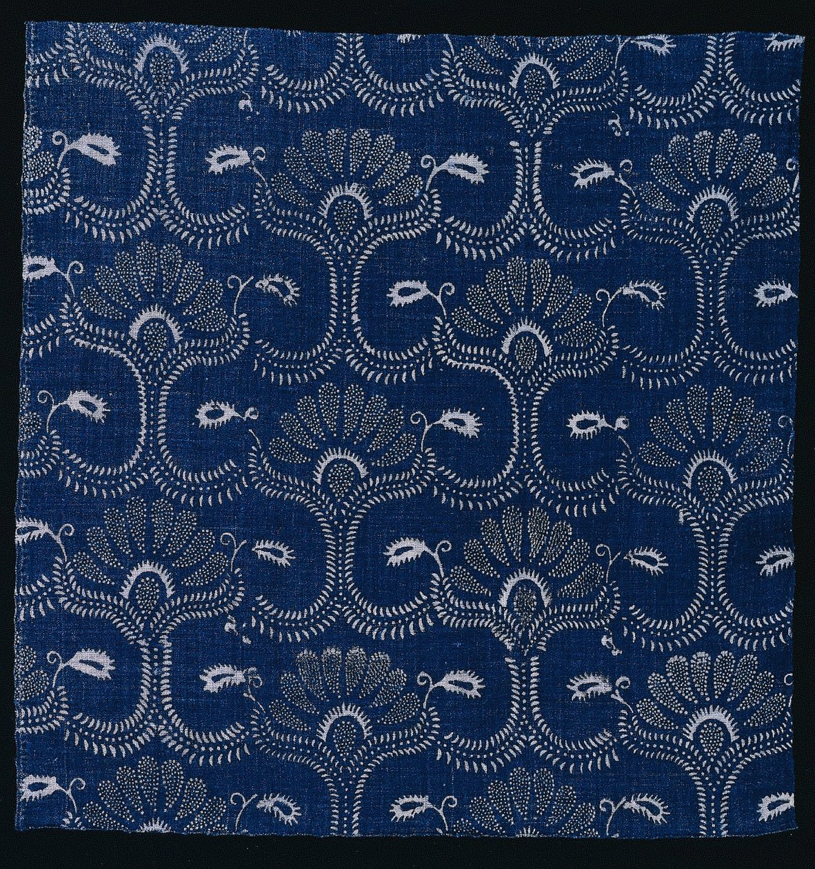 Blue Indigo Resist Print with Stylized Leaf Design, 1790 by Unbekannt