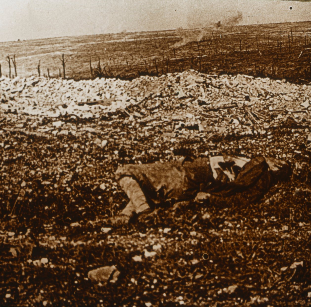 Body with Barrage Fire in the Distance, c1914-c1918 by Unbekannt