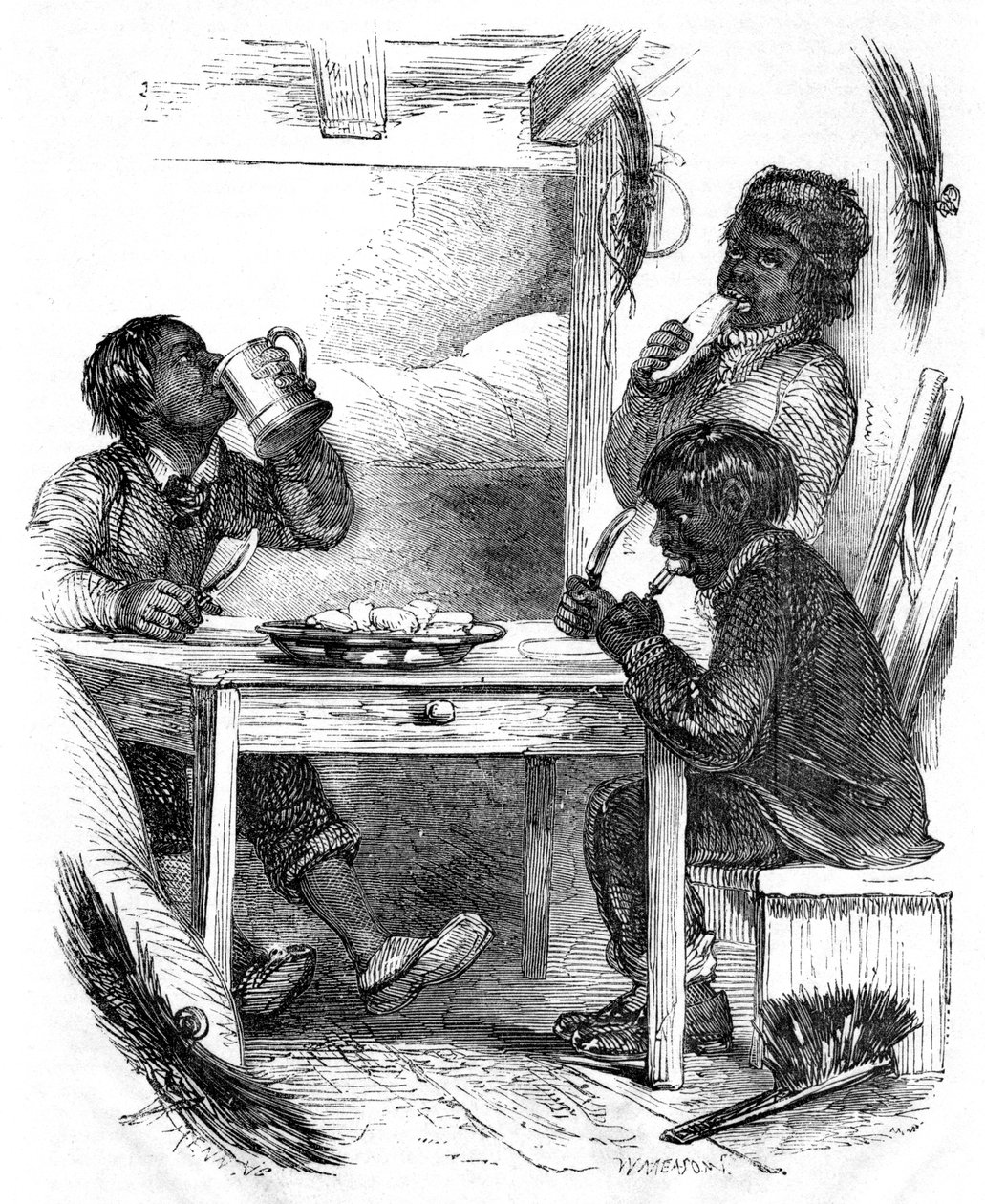 Boy chimney sweeps eating their evening meal by Unbekannt