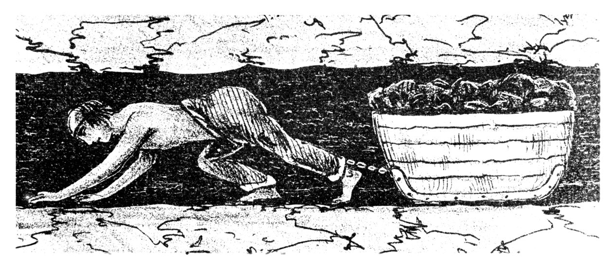 Boy putter dragging a sledge of coal along a narrow seam, South Wales, 1848 by Unbekannt
