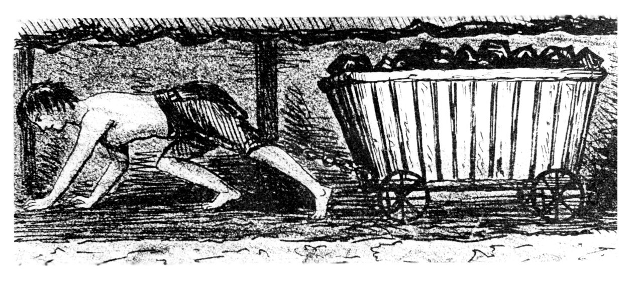 Boy Putter Drawing a Truck Containing Coal Along a 24 Inch High Seam, Halifax, Yorkshire, 1848 by Unbekannt