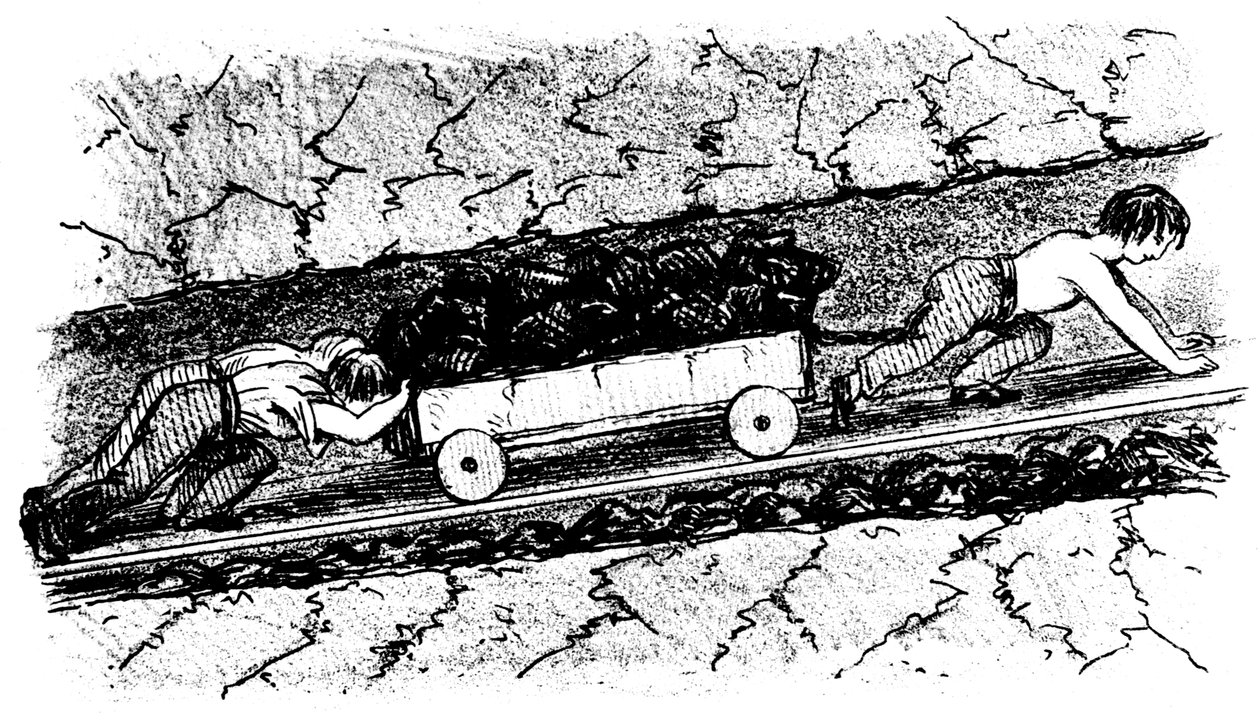 Boy Putters Moving Coal in a Narrow Seam, Lancashire, England by Unbekannt