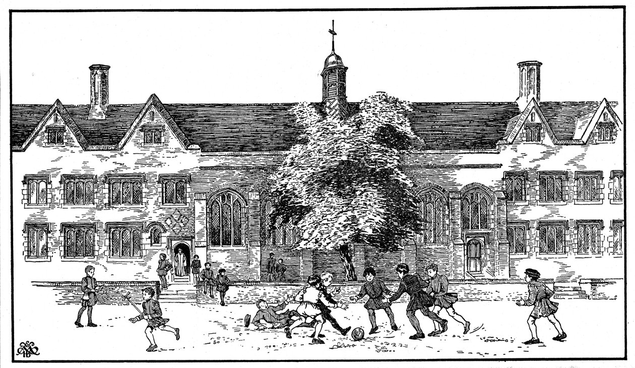 Boys in Tudor Times Playing Football at Berkhamsted Grammar School, Hertfordshire by Unbekannt