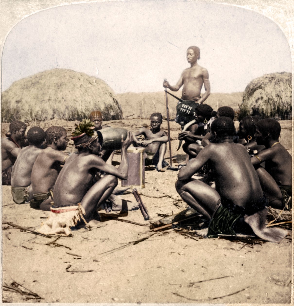 Braves of a Zulu Village holding a Council, near the Umlaloose River, Zululand, S.A., 1901 by Unbekannt