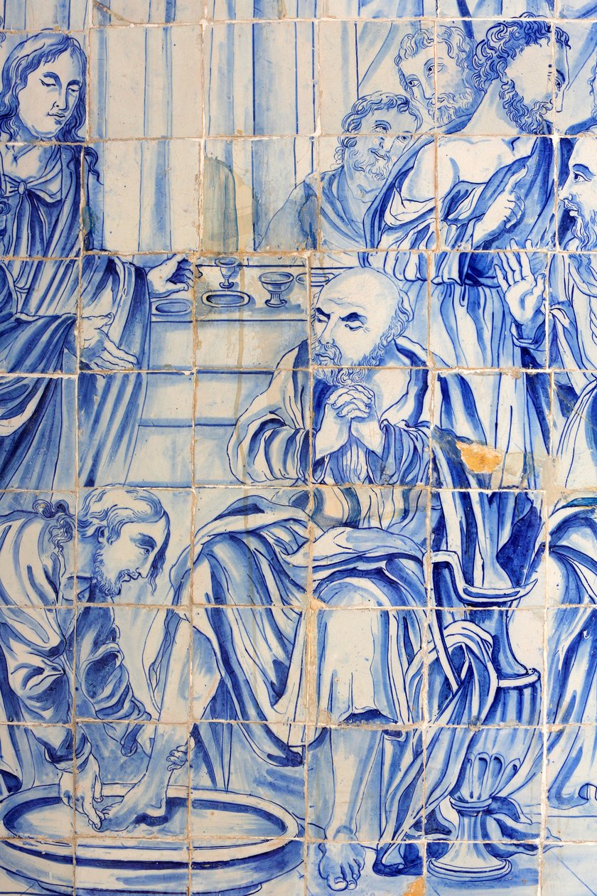 Azulejo in Bonfim church: Jesus washing a disciple