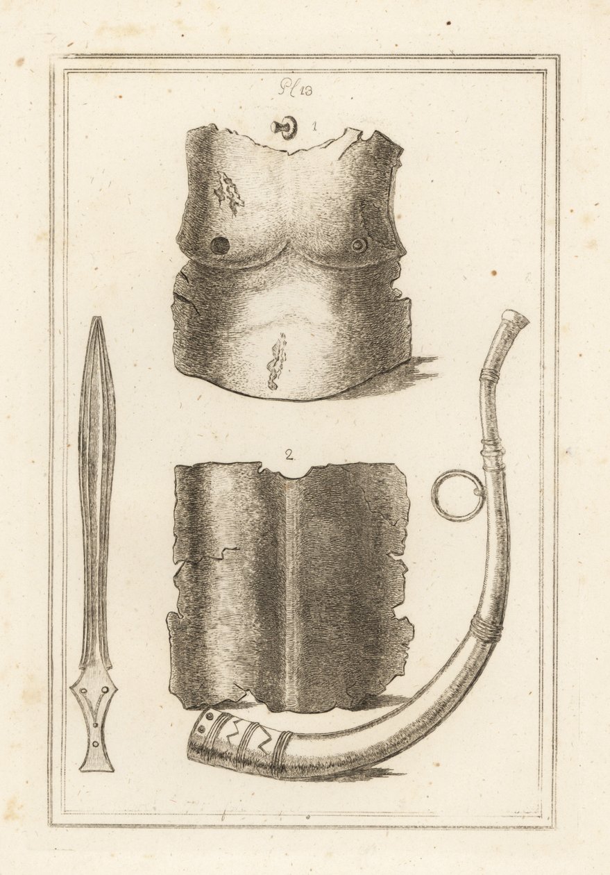 Breastplate and Back-piece of Ancient Roman Cuirass, Roman Lituus, and Ancient Brass Sword by Unbekannt