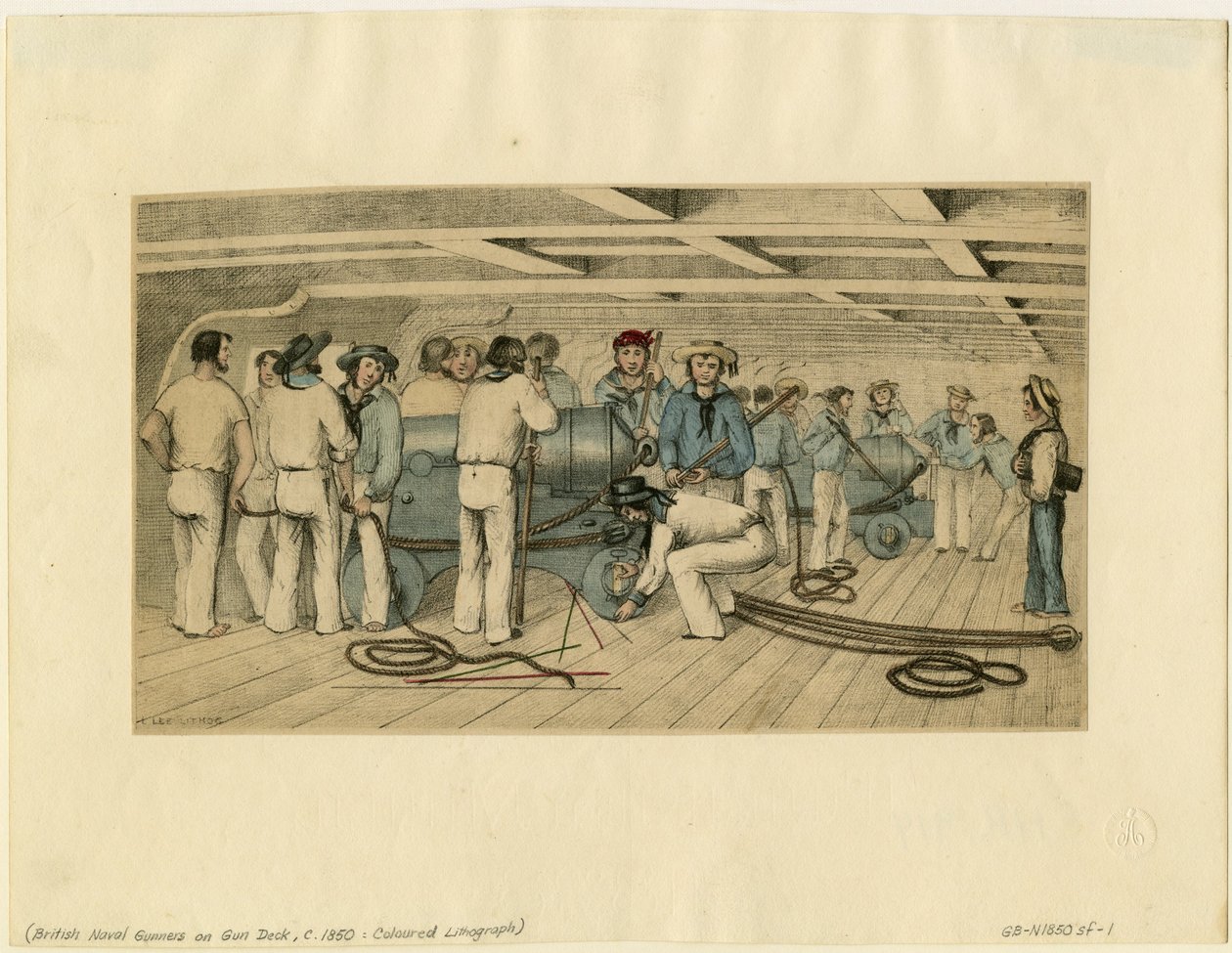 British Naval Gunners on Gun Deck, c. 1850 by Unbekannt