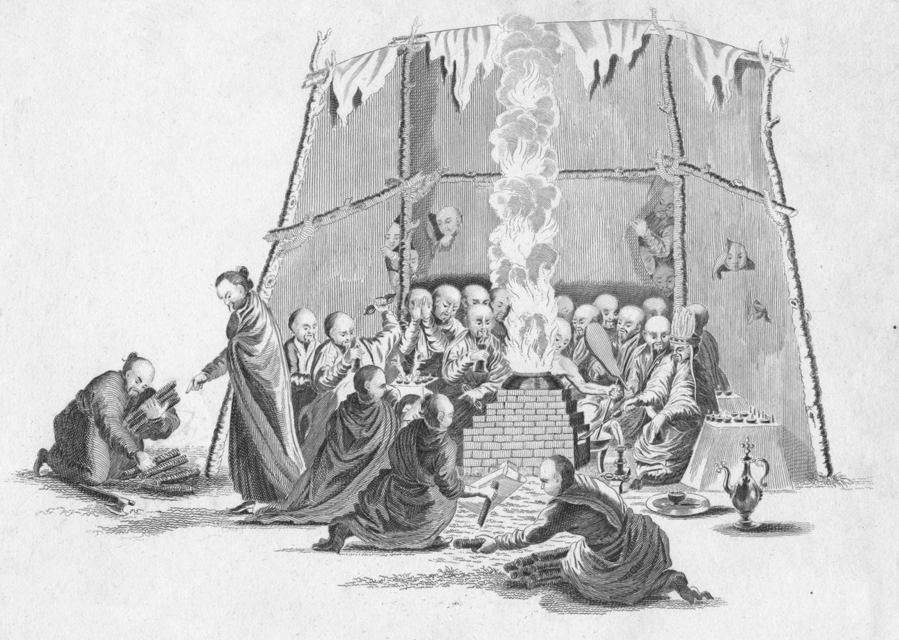 Burning the dead body of a Lama, c1802 by Unbekannt