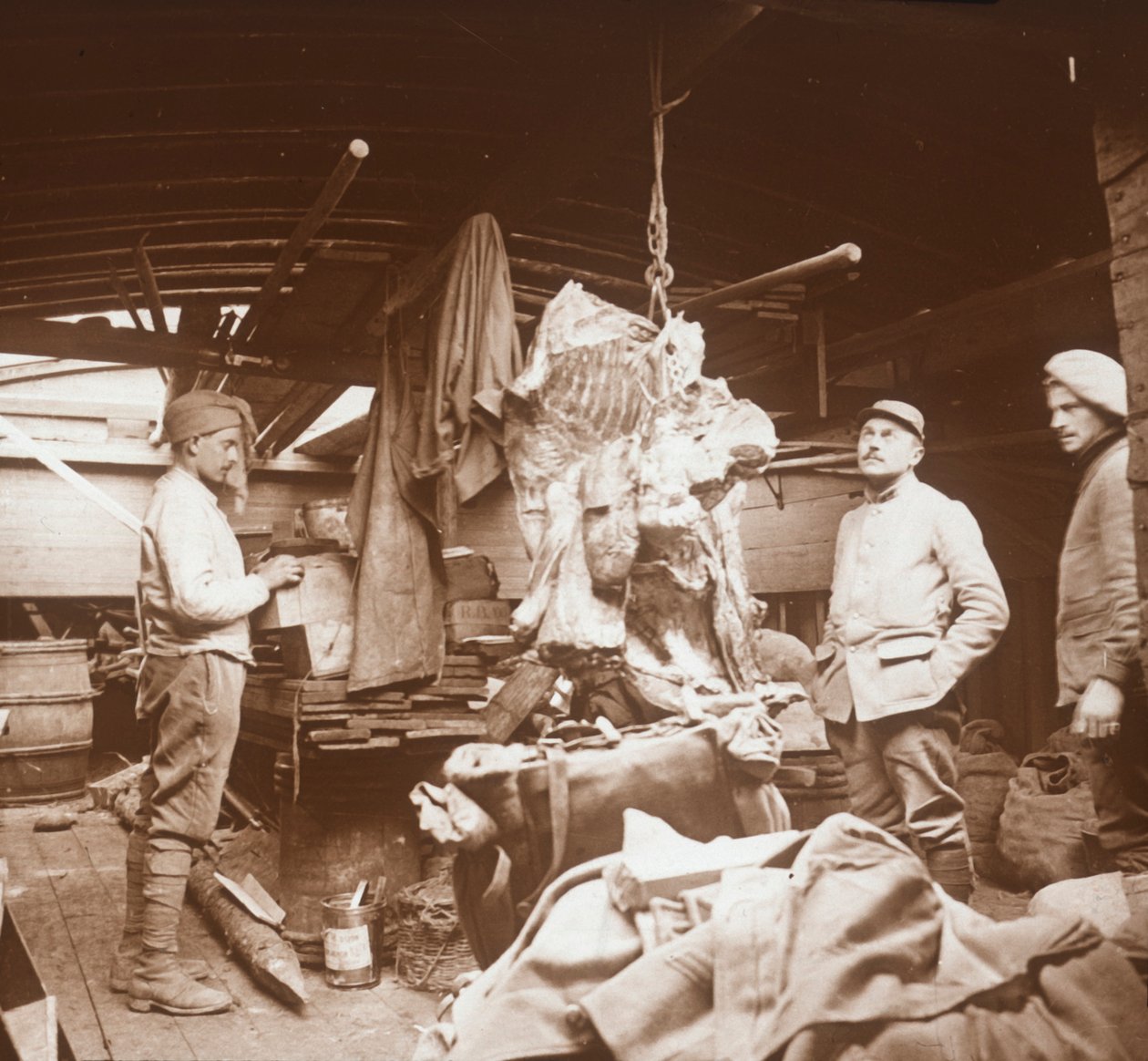 Butchers on a Barge, Somme, Northern France, c1914-c1918 by Unbekannt