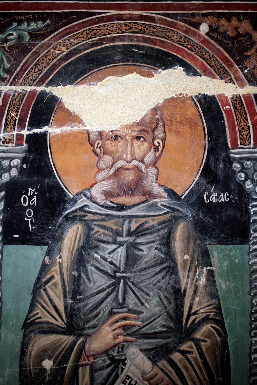 Byzantine Fresco from the 15th Century (Detail): Saint Sabas, Wall Painting, Michael Archangel Chapel, Galata Village, Cyprus, Painted Churches UNESCO Site, Troodos, Cyprus by Unbekannt