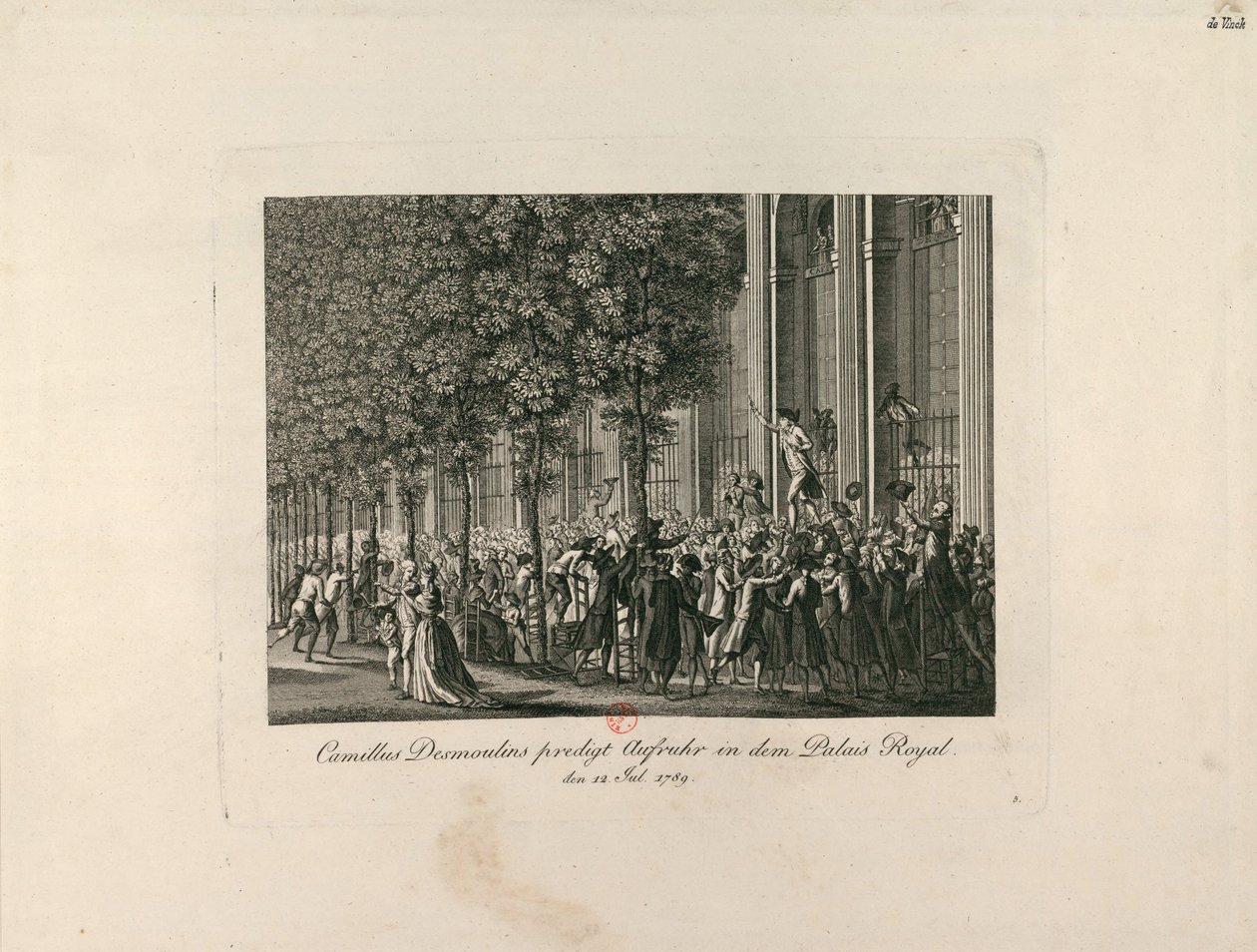 Camille Desmoulins in the Palais Royal Gardens by Unbekannt