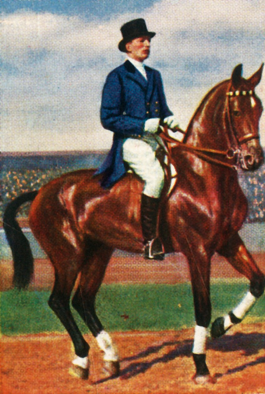Carl von Langen of Germany on his horse Draufgänger, 1928 by Unbekannt