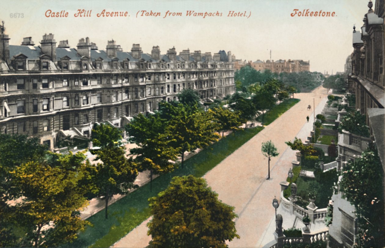 Castle Hill Avenue, from Wampachs Hotel, Folkestone, late 19th-early 20th century by Unbekannt