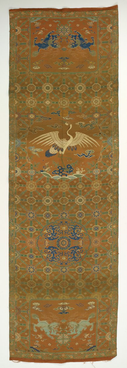 Chair Cover with a Crane, Lions, Dragons, Auspicious Symbols and Floral by Unbekannt