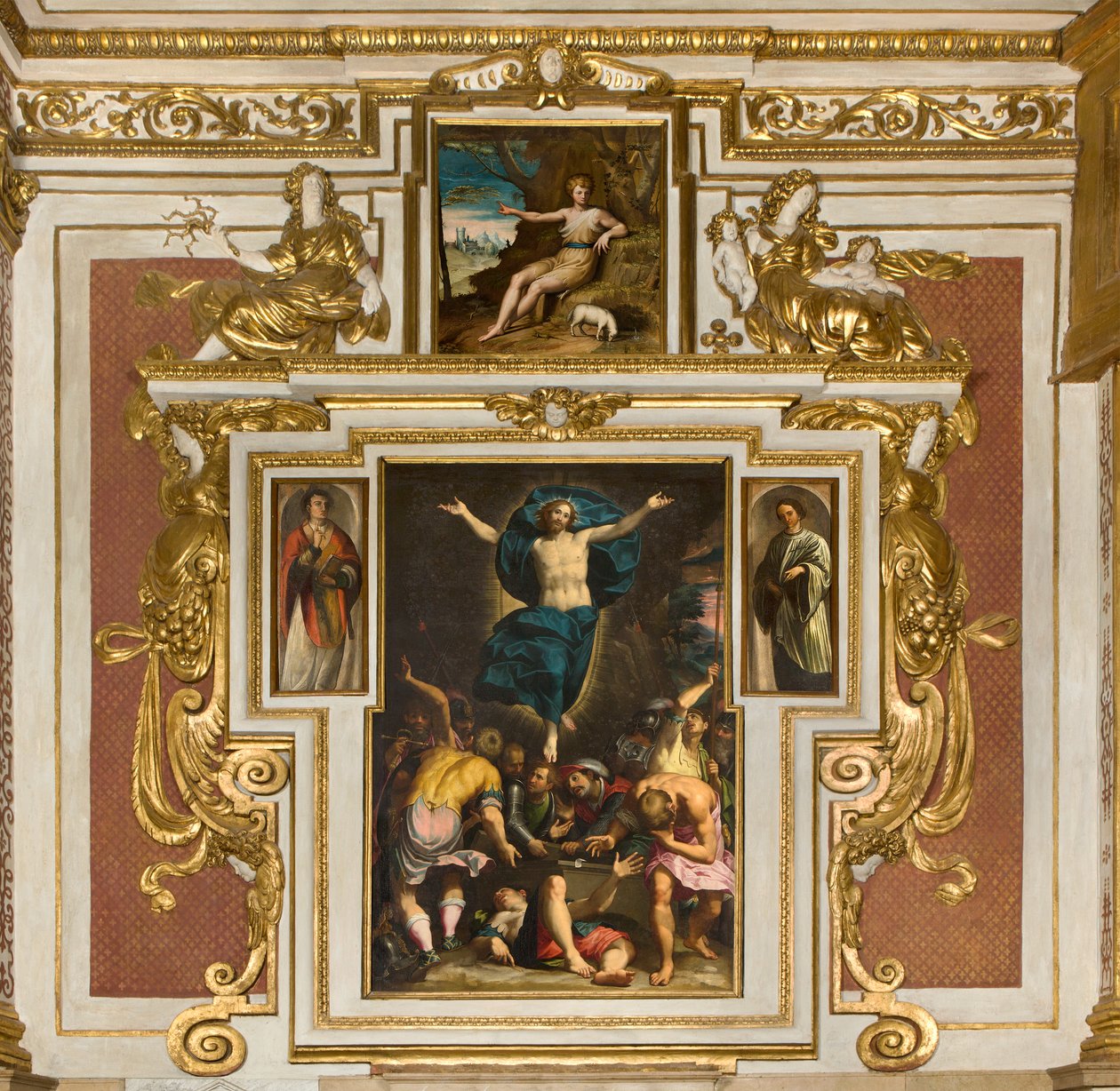 Chapel of Our Lady of the People, Second Span South Side, Resurrection 1594, San Giovanni in the Desert 1569 by Unbekannt