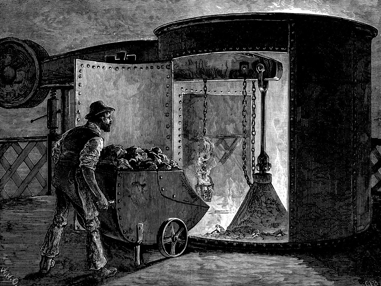 Charging a blast furnace at the Govan Iron Works, Scotland by Unbekannt