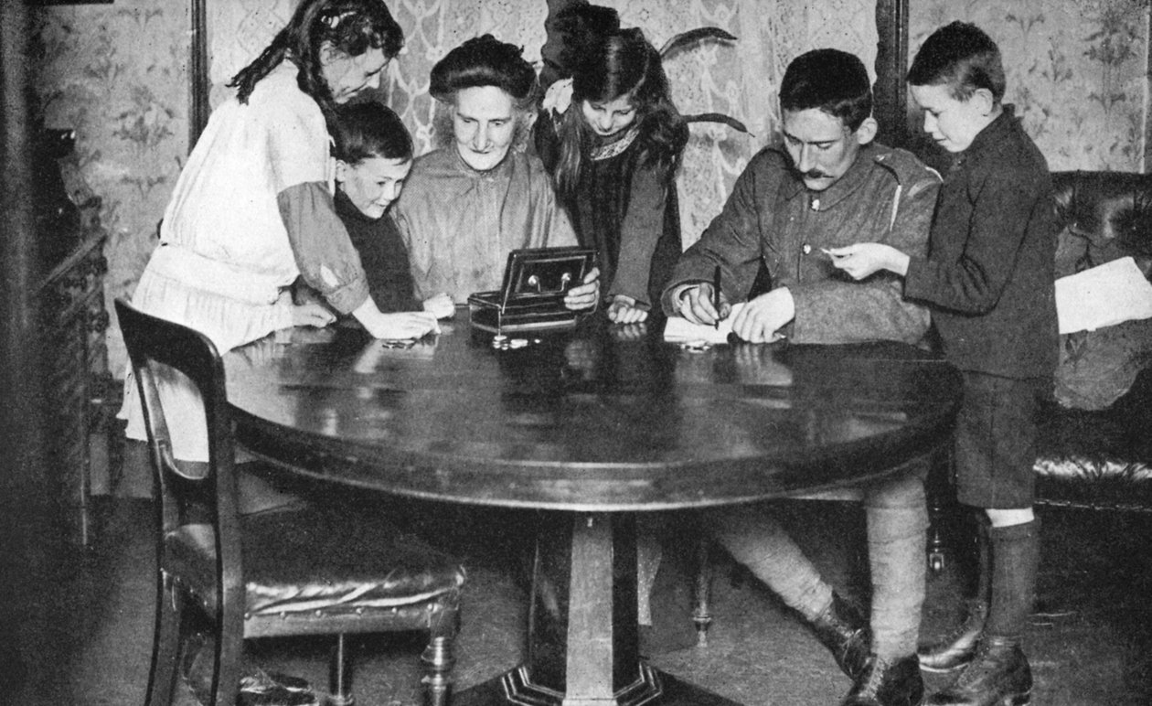 Children emptying their money boxes to invest in war bonds, 1936 by Unbekannt