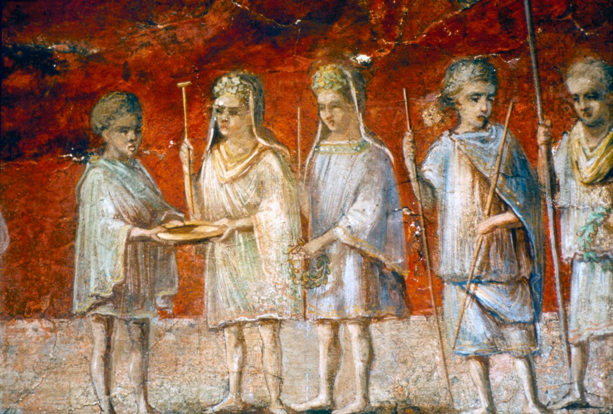 Children in religious procession, Roman wall painting from Ostia, c2nd-3rd century by Unbekannt