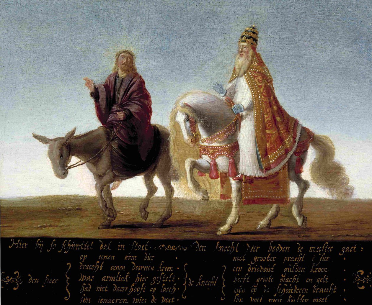 Christ on a donkey, the pope on horseback by Unbekannt
