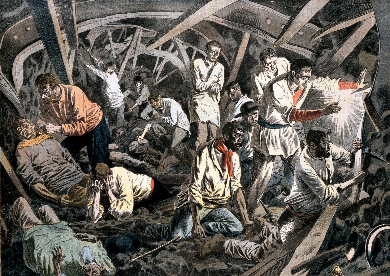 Coal miners trapped underground by a roof fall, Courrieres Mines, Pas-de-Calais, France by Unbekannt