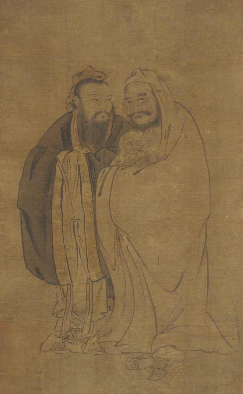 Confucius and Buddha Cradling a Qilin by Unbekannt