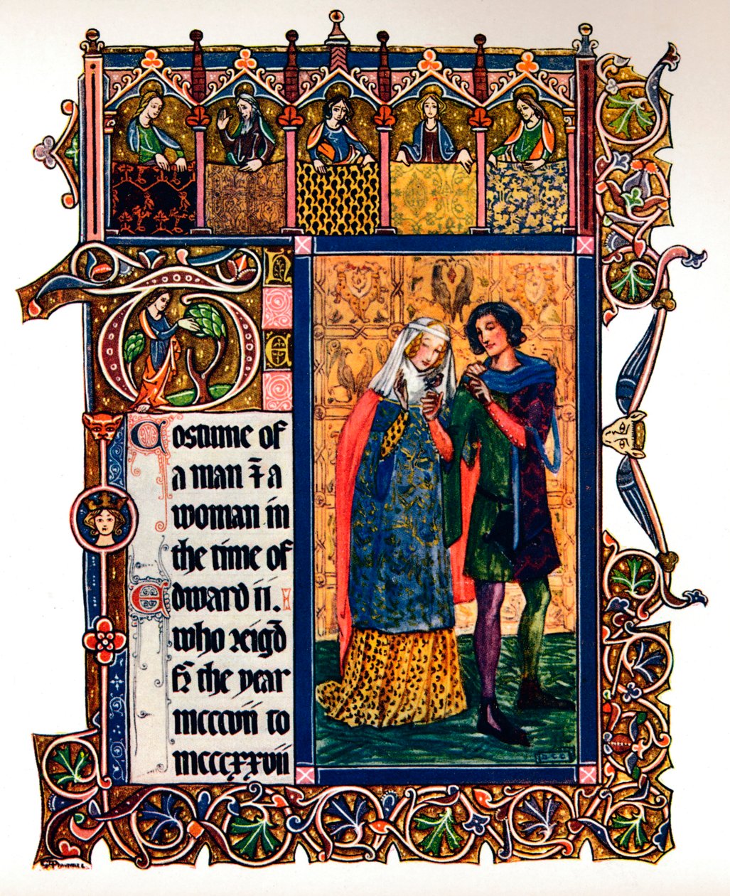 Costume of a Man & a Woman in the Time of Edward II by Unbekannt