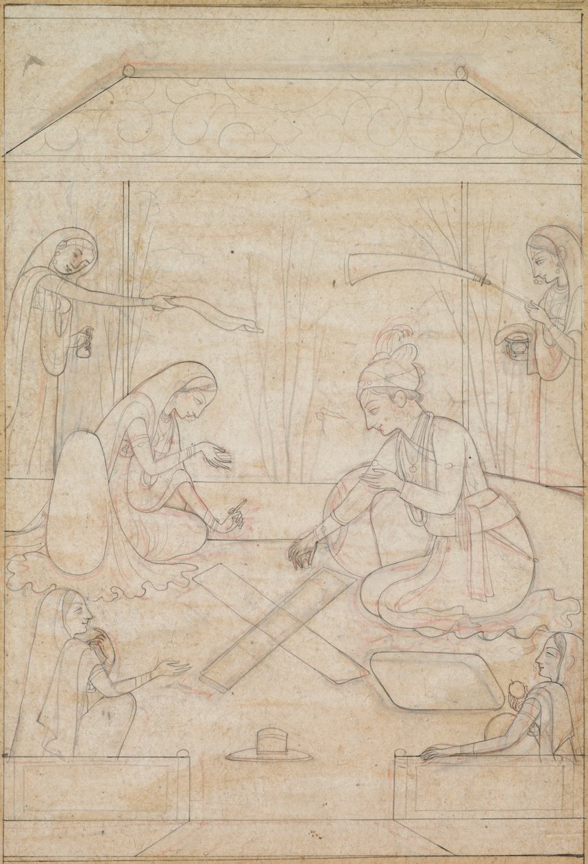 Couple Playing Chaupar on a Terrace, c. 1790-1800 by Unbekannt