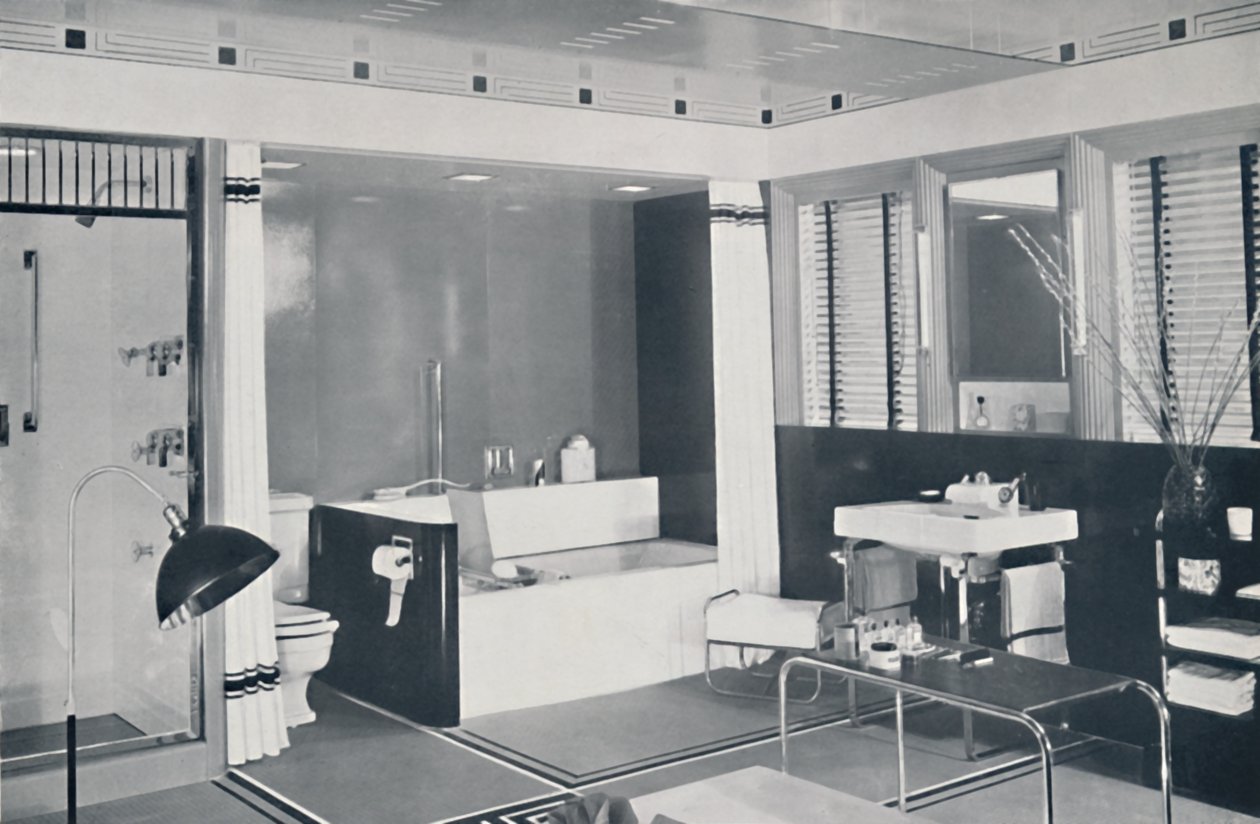 Crane Co. - A Black, White, Red and Grey Scheme with an Unglazed Ceramic Tile Floor, Oyster-White Walls by Unbekannt