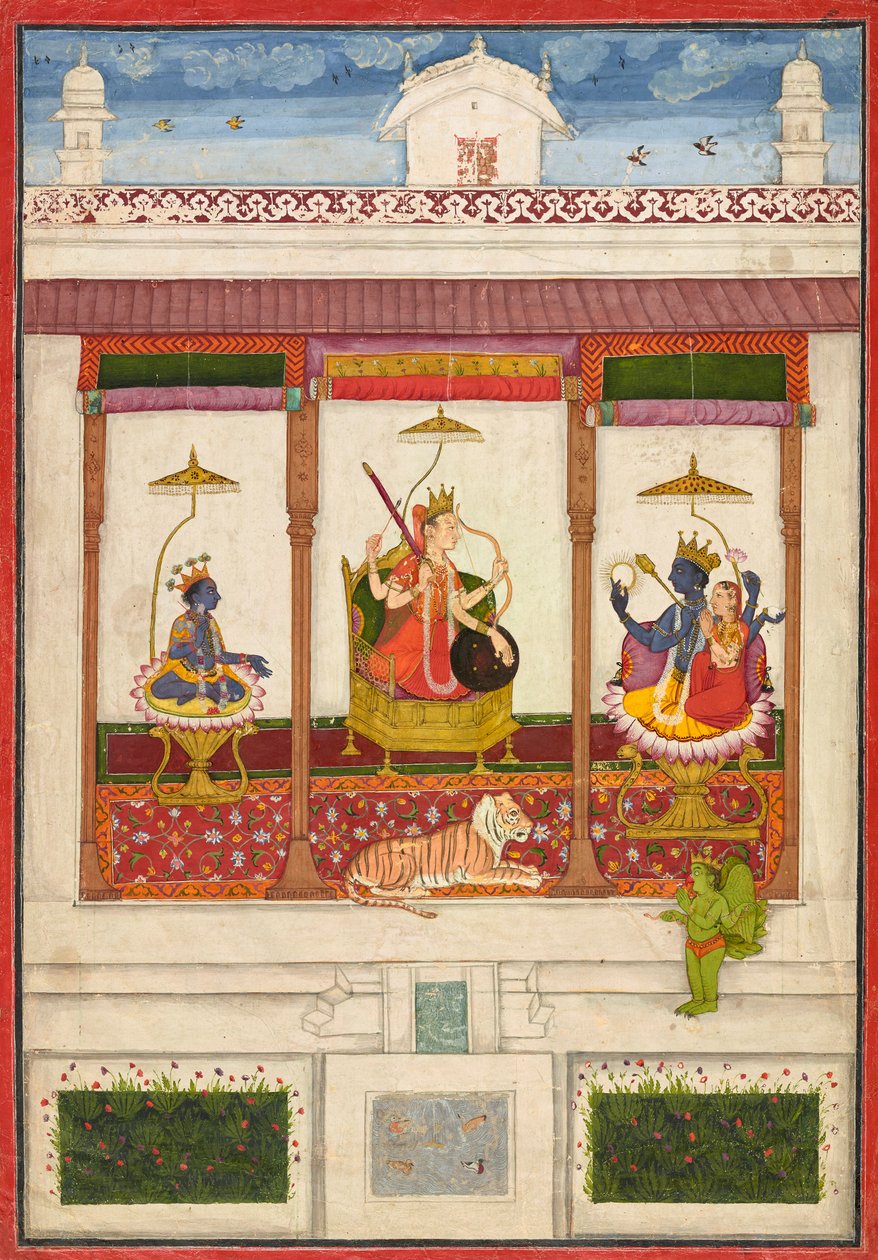 Devi with Krishna and Vishnu in a Palace by Unbekannt